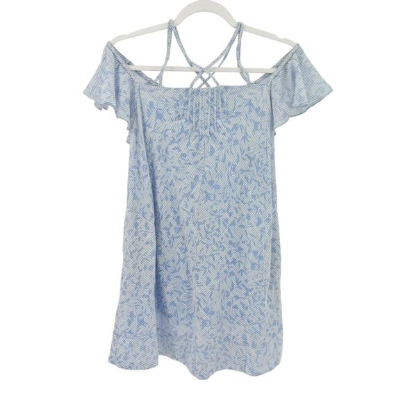 HD in Paris Anthropologie Dayflower Off Shoulder Mini Dress SP Blue White - Picture 2 of 7